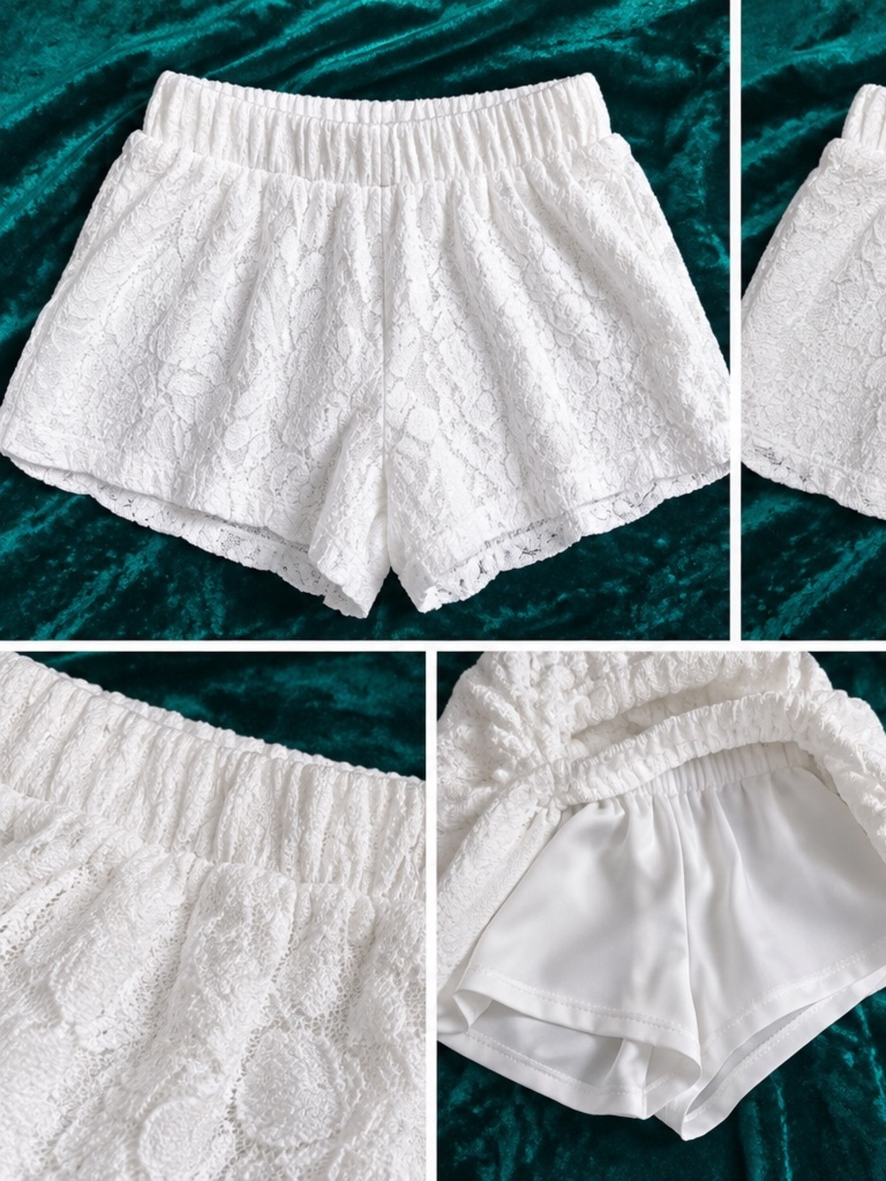 SML US4 Bohemian White Lace Shorts with Built In Sheer Lining